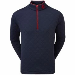 FootJoy Diamond Jacquard 1/4 Zip Pullover - Navy/Bright Red