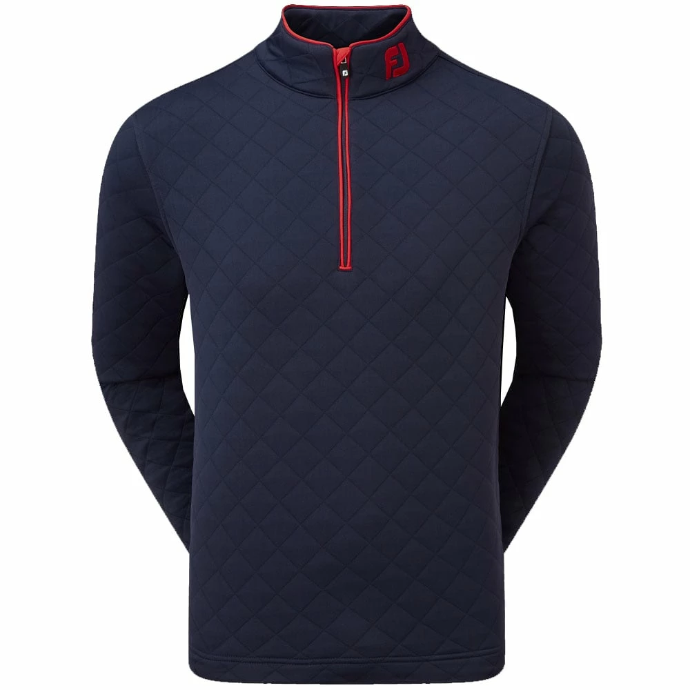 FootJoy Diamond Jacquard 1/4 Zip Pullover - Navy/Bright Red