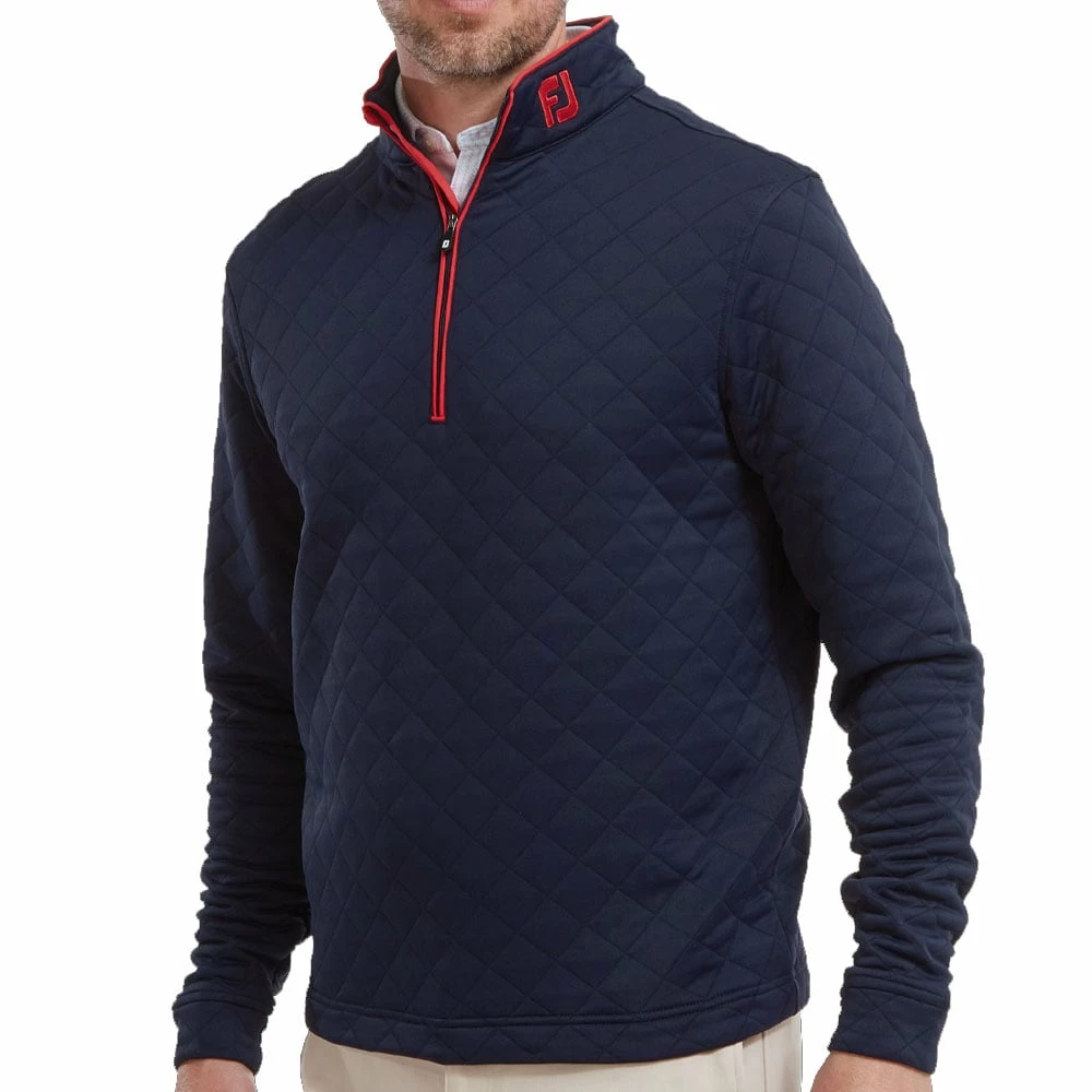 FootJoy Diamond Jacquard 1/4 Zip Pullover - Navy/Bright Red - Image 3