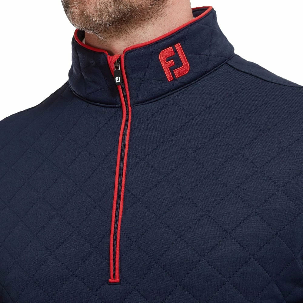 FootJoy Diamond Jacquard 1/4 Zip Pullover - Navy/Bright Red - Image 5