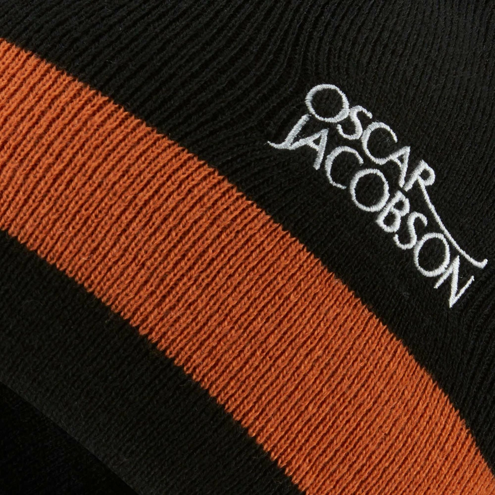Oscar Jacobson Murray Knitted Bobble Hat - Black/Orange Rust - Image 2
